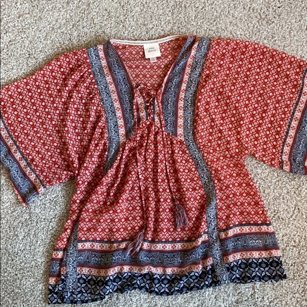 Knox Rose Red and Blue Bohemian Style Blouse size s